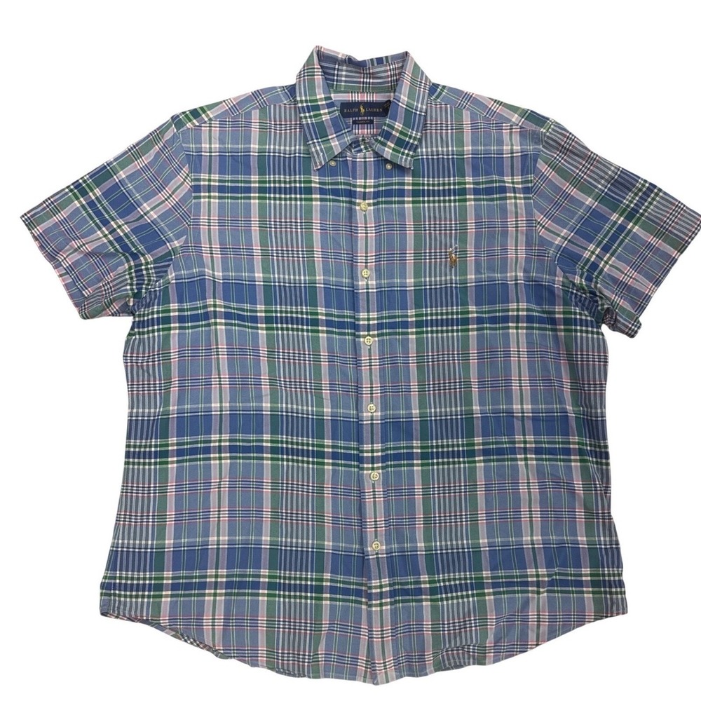 Ralph Lauren Classic Fit Plaid Short Sleeve Button Up Shirt Mens XL‎ Blue Green - Picture 5 of 9